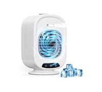 Aire acondicionado portátil móvil, mini enfriador de aire 4 en 1, silencioso, 3 velocidades, 300 ml, USB, ventilador con nebulizador, blanco