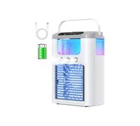 Aire acondicionado portátil multifuncional con batería recargable, 3 velocidades, 3 modos de nebulización y funcionamiento silencioso.