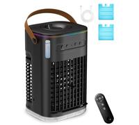 Aire Acondicionado portátil pequeño, Enfriador de Aire evaporativo con 2 Bolsas de Hielo y depósito de Agua de 1,2 L, Enfriador de Aire Personal con Mando a Distancia, al