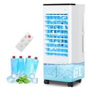 Aire Acondicionado Portatil Silencioso, 3 en 1 Enfriador de Aire Evaporativo Sin Tubo Exterior, 6L Tanque Agua, 3 Velocidades Viento, Temporizador 1-15H, Control Remoto 8M, Oscilación, Hogar Oficin