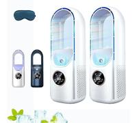 Aire Acondicionado PortáTil Silencioso Sin Aspas, Enfriador Evaporativo De Bajo Consumo Con Temporizador MultifuncióN Y 6 Modos De Funcionamiento, Alimentado Por Usb (Blanco*2)