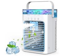 Aire Acondicionado Portátil Sin Tubo 4 en 1, Mini Aire Acondicionado Portátil, Climatizador Evaporativo USB, 3 Velocidades, 2 Modos Niebla, Depósito 1000ML, Temporizador 2/4/8H, Silencioso Ventilador