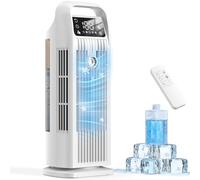 Aire Acondicionado Portátil sin Tubo, Climatizador Evaporativo 6 en 1 Bajo Consumo, Ventilador Torre Silencioso con Mando, Oscilación 120°, Depósito 1.2L, Temporizador 12H, Blanco Polar