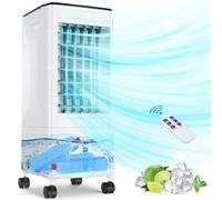 Aire Acondicionado Portátil, Ventilador, 3 en 1 Enfriador de Aire Evaporativo, Oscilación, 1-7H Timer, Control Remoto, 3 Velocidades, 5,5L, Ruedas Universales, 60W Aire Acondicionado Sin Ventanas