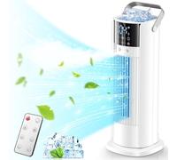 Aire Acondicionado Portátil, Ventilador con Refrigeración por agua, Humidificador con Mando a Distancia, Depósito de agua de 700 ml Temporizador 2-10H, para Dormitorio, Oficina, Sala de Estar