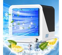 Aire Acondicionado Portátil, Ventilador USB 3 en 1 con Refrigeración Líquida, Tanque de Agua de 500ML, 3 Velocidades, Luces de 7 Colores, Enfriador de Aire Portátil para Dormitorio y Oficina