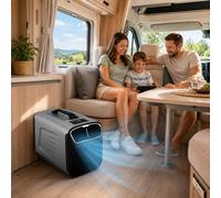 Aire Acondicionado Sin Unidad Exterior Fija 5200 BTU, Portátil 12V 24V 220V, 4 Modos, 118 CFM/200 m³/h, Compacto 54x30x35 cm, para Caravana, Camión, Coche, Camping, Tienda y Hogar Familiar Grey-12V
