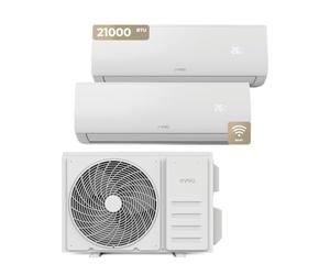 Aire Acondicionado Split EVVO CLIMA Multi 2x1 WiFi Sistema inverter, Bomba de Calor, Deshumidificador, Control Remoto, Color Blanco, 9000 + 12000 BTU