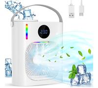 Aire Acondicionado Portatil, GuKKK 4 en 1 Mini Refrigerador de Aire Móvil Ventilador, 900ML Enfriador de Aire, USB Mini Aire Acondicionado, 3 Velocidades de Ventilador, para Hogar (A)
