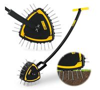 Aireador de césped rodante patentado, herramienta de empuje manual resistente con 30 picos para aflojar el suelo, rodillo de aireación de picos con diseño triangular Reuleaux para el cuidado del