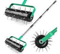 Aireador de Césped Rodante, Rodillo Aireador de Césped con 42 Púas de Acero de 4 cm Tambor Rellenable con Arena y Piedras Rodillo Aerificador Manual para Césped 38 x 180 cm para Jardín, Patio,Terraza