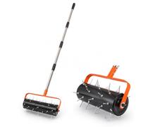 Aireador de césped rodillo 42 picos de acero mango ajustable aireador | Jardín, patio, césped, 42 puntas de acero de 5 cm, acero/acero inoxidable/hierro A3, rodillo rellenable, profundidad de 35 mm