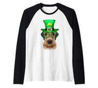 Airedale Terrier Dog Leprechaun Shamrock St Patricks Day Camiseta Manga Raglan