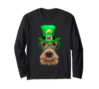 Airedale Terrier Dog Leprechaun Shamrock St Patricks Day Manga Larga