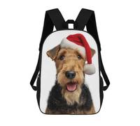 Airedale Terrier Dog with Santa Hat Mochilas Infantiles Impresas En 3D, Mochilas De Moda Informales, Mochilas De Viaje Bonitas, Mochilas Informales Para Exteriores Para Niños Y Niñas 17inch