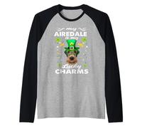 Airedale Terrier Is My Lucky Charm St Patricks Day Dogs Camiseta Manga Raglan