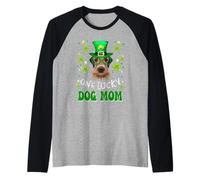 Airedale Terrier One Lucky Dog Mom Funny St Patrick's Day Camiseta Manga Raglan