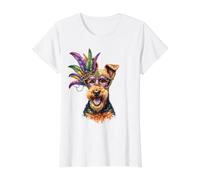 Airedale Terrier Perro Mardi Gras Camiseta gráfica económica, Mujer, Blanco, XS