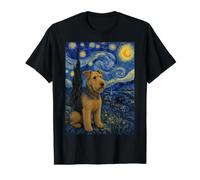 Airedale Terrier Perro Noche Estrellada Camiseta gráfica económica, Hombre, Negro, L