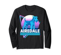 Airedale Terrier Retro Vintage Synthwave Estética Perro Amante Manga Larga