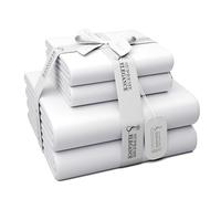AIREOLUX Juego de sábanas de algodón egipcio tamaño Queen, color blanco, sábanas de lujo de satén de 1000 hilos, suaves y sedosas, juego de ropa de cama de 4 piezas transpirable y refrescante