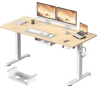 Airfish Escritorio Elevable 140×80cm de 18 mm de Grosor, Escritorio Regulable en Altura con Puerto Type-C y Ruedas Reemplazables,Mesa de Oficina Elevable,Beige