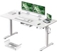 Airfish Escritorio Elevable 140×80cm de 18 mm de Grosor, Escritorio Regulable en Altura con Puerto Type-C y Ruedas Reemplazables,Mesa de Oficina Elevable,Blanco