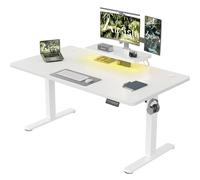 Airfish Escritorio elevable eléctrico de 160 x 70 cm con iluminación LED, Mesa Regulable en Altura con Soporte para Monitor Desmontable, Mesa Ajustable para Home Office y Gaming, Blanco