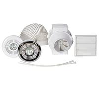 Airflow® Aventa 100mm - Kit Extractor en Línea con Temporizador y Luz LED - Incluye 6m Tubo, Bridas, Rejillas Cromo/Blanco y Rejilla Externa - 2 Velocidades, Temporizador Ajustable - Garantía 3 Años
