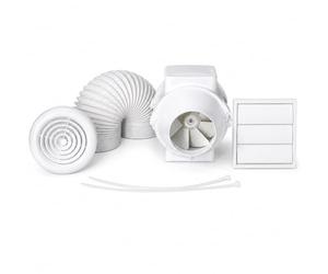 Airflow Aventa 100T Kit Extractor En-Línea para Ducha con Temporizador Ajustable, 52 L/s, Ventilador Flujo Mixto 100 mm, Conducto Flexible 6 m, Rejilla y Accesorios, Garantía 3 Años