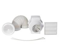 Airflow® Aventa - Extractor en Línea 100mm, 2 Velocidades, Temporizador Ajustable - Ventilador Silencioso con 6m Tubo, Rejilla Externa, Rejillas Blanco/Cromo y Bridas - Garantía 3 Años