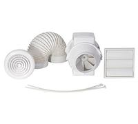 Airflow® Aventa - Kit Completo Extractor Baño/Cocina 125mm | Temporizador (2-30 min) + 6m Tubo + Rejillas Blanco/Cromo | 2 Velocidades Silencioso | Fácil Instalación | Garantía 3 Años
