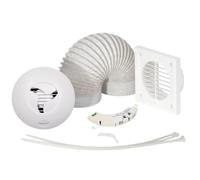 Airflow® iCON 15 - Ventiladores de baño Kit - 100mm/4 - Incluye Módulo de Humedad/Temporizador, Rejilla Blanca, Manguera de PVC - 19 l/s, 9.7W de Alta Eficiencia Energética | Garantía de 3 Años