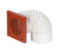 Airflow Kit de Conducto Flexible - Ø100 mm de Diámetro x 3 m de Longitud con Rejilla Cuadrada Terracota y Malla Antiinsectos - Kit de Ventilación de Fácil Instalación para Extractores
