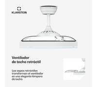 KLARSTEIN AirFold Ventilador Techo Aspas Retráctiles - Luz LED Regulable, Control Inteligente, Silencioso <40dB, 107cm, Mando a Distancia & App, Blanco