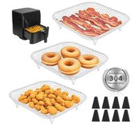 Airfryer Accesorios para freidora de aire caliente COSORI 5,5L/6,4L, Russell Hobbs XXL 8L, 20 cm (diagonal: 25,5 cm), rejilla apilable para freidora de aire caliente, acero inoxidable 304, cestas