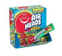 Airheads Sour Bars, caja variada, ponche de sandía agria, sabor a explosión azul y baya de limón, 60 barras de tamaño completo envueltas individualmente