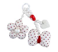 AIRHSKWI Bonito llavero con cuentas de lazo para bolso, bolso, mochila, accesorios con tela resistente con diseños de flores y cinta, Tela, aleación, perlas de imitación
