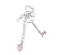 AIRHSKWI Elegante llavero con forma de corazón de fresa y mariposa para niña, colgante versátil de aleación acrílica, tela/plumas