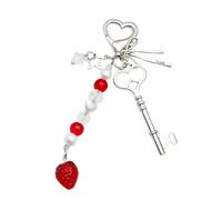 AIRHSKWI Elegante llavero con forma de corazón de fresa y mariposa para niña, colgante versátil de aleación acrílica, tela/plumas
