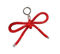 AIRHSKWI Elegante llavero de lazo incrustado con diamantes de imitación multifunción, adorno para bolsa, colgante de lazo, bolsa con dije para mochila, tela/plumas