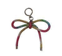AIRHSKWI Elegante llavero de lazo incrustado con diamantes de imitación multifunción, adorno para bolsa, colgante de lazo, bolsa con dije para mochila, tela/plumas