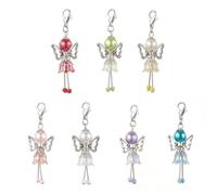 AIRHSKWI Juego de 7 elegantes dijes de alas angélicas con factores florales y perlas de imitación para accesorios, Aleación de acero, pluma, tela
