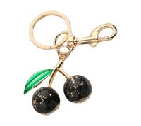 AIRHSKWI Llavero con dije de cerezas 3D brillantes, accesorio de moda con forma de fruta, decoración portátil para bolsa para mujer, Aleación de acero, pluma, tela