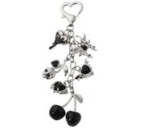 AIRHSKWI Llavero con dije de cerezas 3D brillantes, accesorio de moda con lazo, perlas, llavero portátil, decoración para bolsa para mujer, Aleación de acero, pluma, tela
