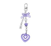 AIRHSKWI Llavero con lazo, accesorio elegante, colgante de corazón, llavero de aleación, apto para llaves y bolsas, tela/plumas