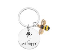 AIRHSKWI Llavero de animales con diseño de abejas felices, llavero de recuerdo para mujeres y hombres, accesorios de bolso de mano, tela/plumas
