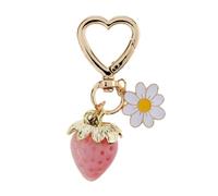AIRHSKWI Llavero de fresa con colgante de flor, elegante adorno para bolso de mujer, fácil de llevar, decoración de llaves para uso diario, tela/plumas