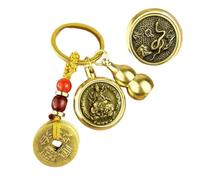 AIRHSKWI Llavero de latón con colgante de calabaza de Zinnober y Budas del zodiaco chino, accesorio de Año Nuevo para niños, Aleación de acero, pluma, tela