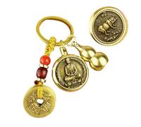 AIRHSKWI Llavero de latón con colgante de calabaza de Zinnober y Budas del zodiaco chino, accesorio de Año Nuevo para niños, Aleación de acero, pluma, tela
